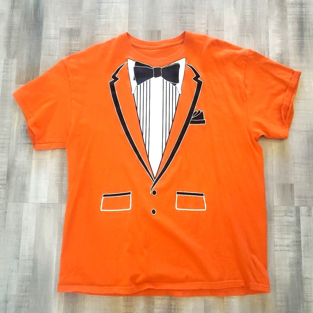 Tuxedo TSHIRT Large Adult Orange White Black‎ Gag Humor